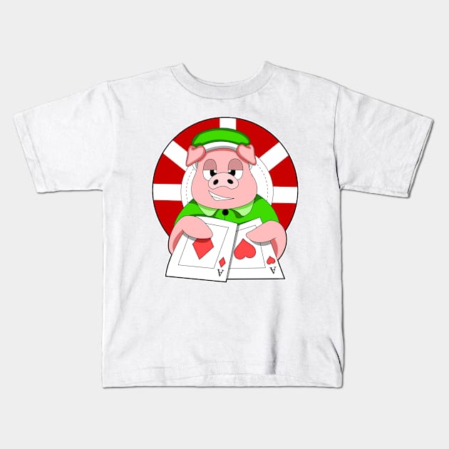 Pig at Poker with Cards Kids T-Shirt by Markus Schnabel